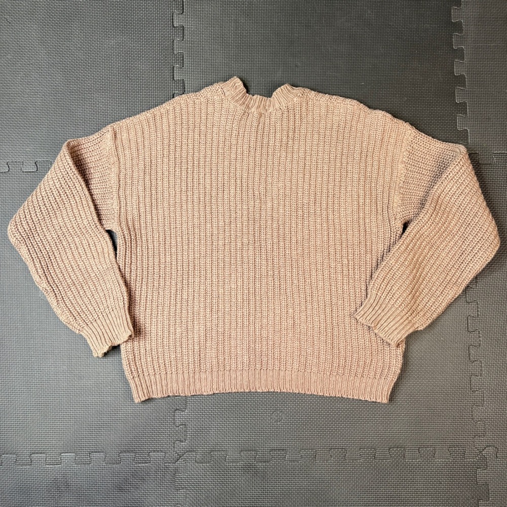 It Is Well USA Made Knit Sweater‎ Oversized Pullover Ribbed Casual Size XL Beige - Picture 2 of 11